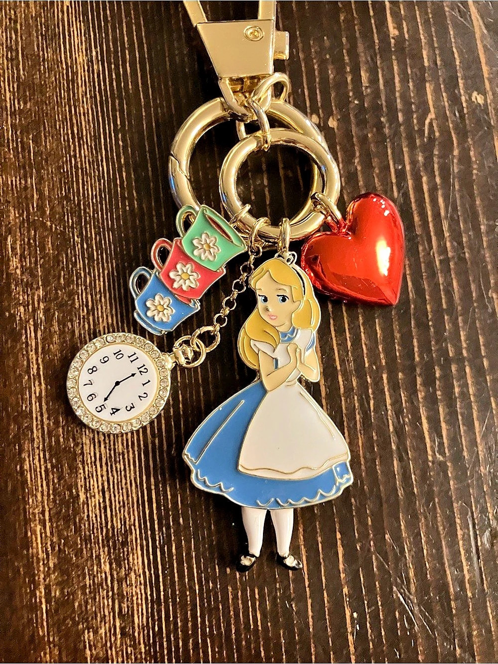 Disney Alice Keychain with Charms in Blue & Gold